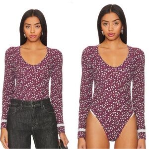 82 - NWOT- Free People, Sugar Dreams Floral Thermal Knit Bodysuit